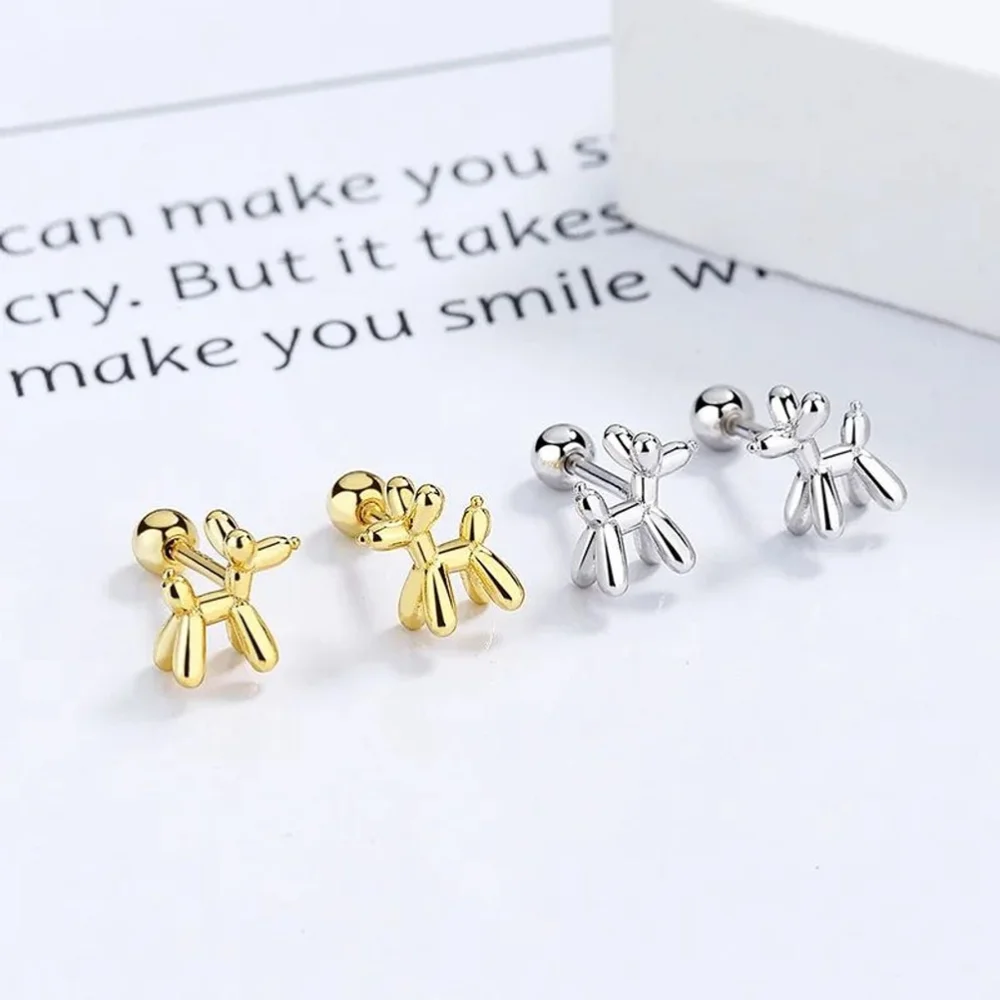 NEW Unisex Gold-Plated S925 Balloon Dog Stud Earrings,‎ 0.7cm